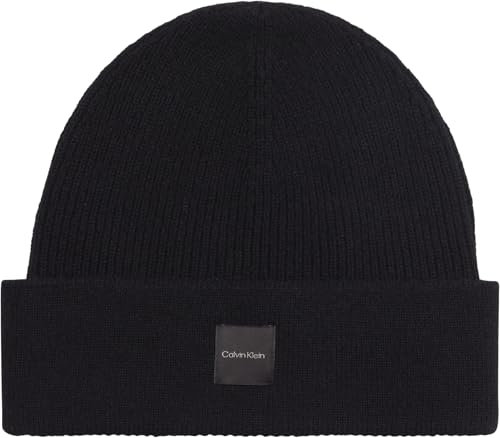 Calvin Klein Damen Cashmere Chunky Open Rib Beanie - One Size, Black, Winter, Casual, Einfarbig, Mütze