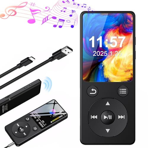 Olycism MP3 Player mit Bluetooth 64GB MP3-Player mit Eingebauter HD Lautsprecher 450mAh Akku HiFi Sound Funktionen einschließlich FM Radio Sprachaufnahme E Bücher Bildbetrachtung Schwarz
