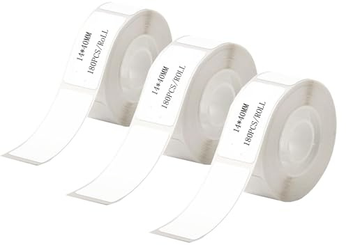 3 rollos de cinta de etiquetas, térmica, 14 x 40 mm, para etiquetas de impresoras de etiquetas, para imprimir códigos de barras, nombres, precios, hogar, escuela, oficina, etc. (180 etiquetas/rollo)