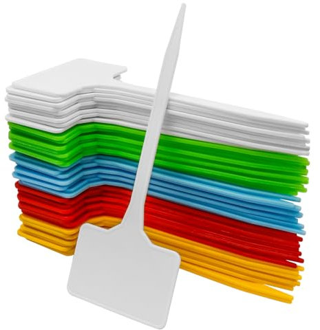 Treki Plant Labels for Outdoor, 50Pcs Plastic Garden Plants Marker Multicolour T-Type Plant Sign Tags for Seed Herb Potted Seedling Vegetables Flower