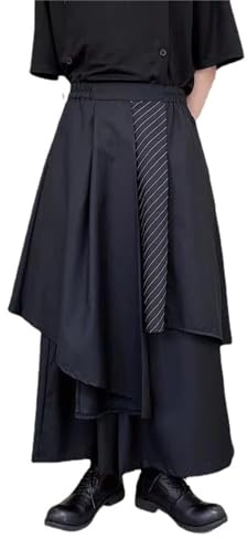 Herrbyxor kjol oregelbunden traditionell kjol stor storlek herr enkel Samurai Hakama haremsbyxor enkel baggy streetwear kilt japansk stil, Tsvart, M