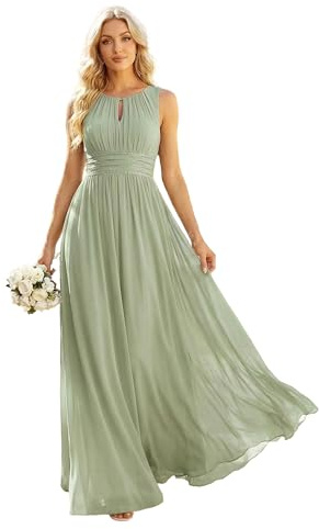 Ever-Pretty Abiti da Sera Donna Girocollo Senza Maniche Gonna A Trapezio Gonna Lunga Abito Elegante Donna Cerimonia Menta Verde 48