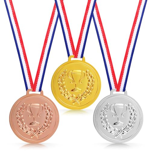 Thinp 3PCS Medals for Awards, 2 Inches Plastic Trophy Winner Medal Gold Silver Bronze Prizes Gift Medals for Sports, Games Competitions, Party Favors and Decorations Perfect Prizes for Winners