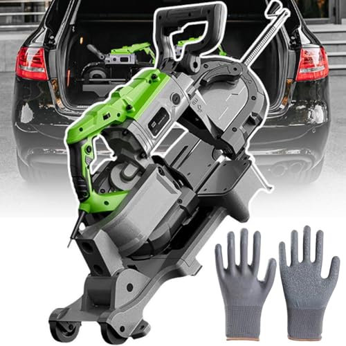 Portable Band Saw for Metal Cutting, 0-45° Adjustable with Built-In LED Light, 4.72 In Cutting Capacity, Includes Multiple Saw Blades and Gloves for Copper, Aluminum, Steel and Floor Materials