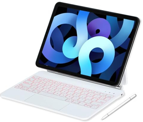 IXTRA Magic Keyboard Case for iPad Air 11″ M3/M2 2025/2024, iPad Pro 11″ 4th/3rd/2nd/1st, iPad Air 10.9″ 5th/4th, Slim Magic Keyboard with Floating Cantilever Stand Trackpad Backlit, White