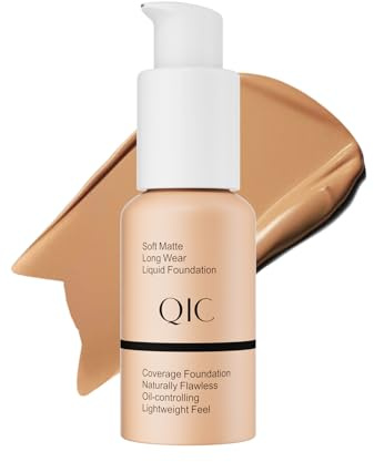 QIC Full Coverage Foundation, Wasserfestes & Langanhaltende Foundation mit Flawless Matt Finish, Poren kaschieren und Minimieren, Foundation Makeup, 30ml (Sand)