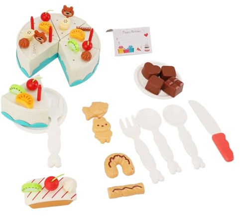 Hamwesh Födelsedagstårteksak, Plast Låtsas Spela Mat med Teset för Flickor SmåBarn, Kreativ Skärdessertuppsättning för Barn 1-3 år (Blå)