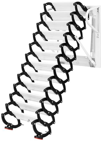 FIALAME Pull Down Attic Ladder Anti-Slip Step Invisible Folding Ladder with Armrests Attic Telescopic Staircase Space-Saving for Attic Access