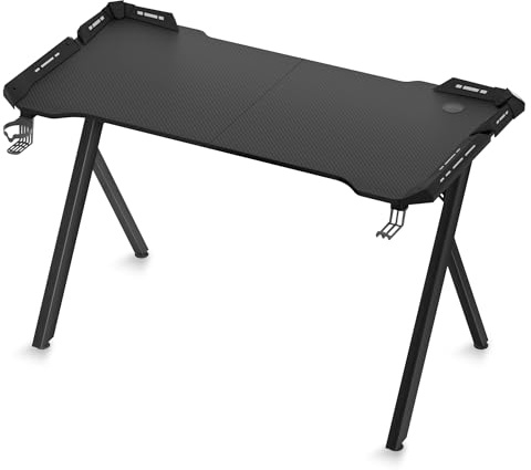 HENGMEI Gaming Schreibtisch Mit Licht 160x60x75cm Stehpult in Gaming Tisch Groß Computertisch PC Schreibtisch für zu Hause, Büro, Y-Frame, Schwarz