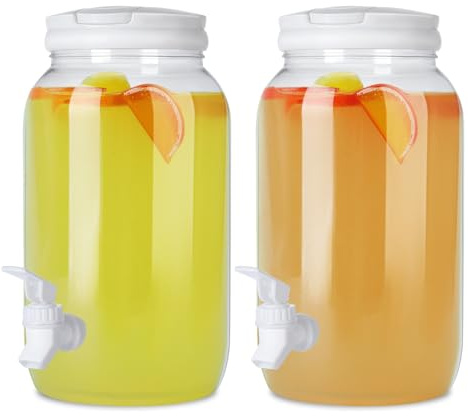Juego de 2 dispensadores de bebidas de plástico con grifo de 3 L | agua fría con grifo, mango y tapón de rosca para cócteles y bebidas infundidas, ideal para barbacoas, fiestas y ma