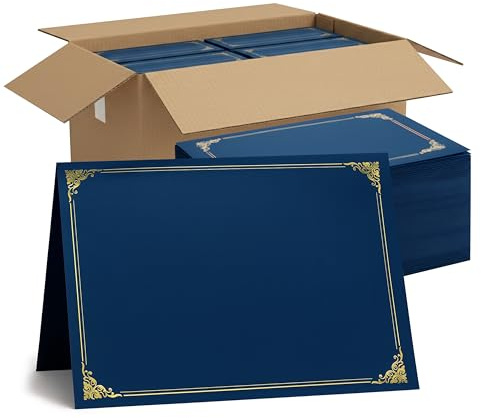 120 Pcs Certificate Holders Bulk, Navy Blue Diploma Covers Gold Foil Border, Document Covers for Letter Size 8.5x11 Award Certificates, Cardstock, Document Papers, Graduation