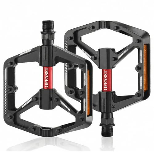 OFFASST Pedales de bicicleta planos, planos de aluminio CNC para todos los tipos de bicicletas, 10 pasadores antideslizantes, rodamientos de eje Cr-Mo impermeables, 9/16