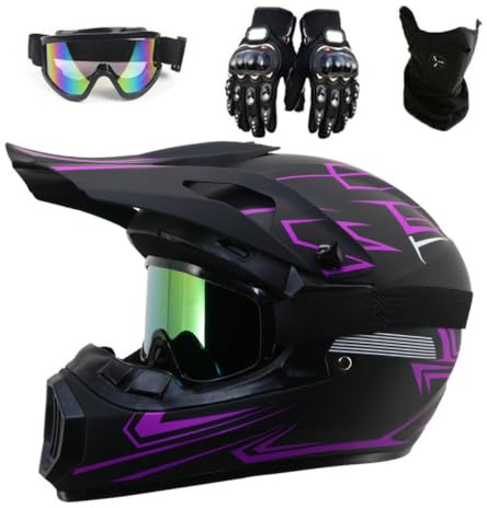 Full Face Motocross-hjälm med skyddsglasögon Mask Handskar | Ungdom Barn Off Road Motorcykel Krockhjälmar, Downhill BMX MTB ATV Enduro Quad Dirt Bike-hjälm
