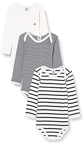 Petit Bateau A01TB, Body a righe a maniche lunghe (Pacco da 3) Unisex - Bimbi 0-24, Variante 1, 18 mesi