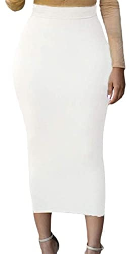 SEBOWEL Falda Bodycon Mujer Cintura Alta Falda Lápiz Sexy Oficina Medio Largo Blanco L