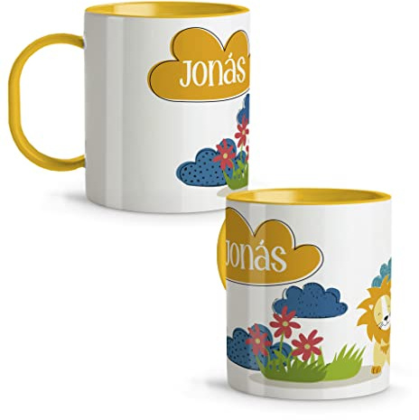 LolaPix Taza Niño. Taza Personalizada. Tazas Infantiles plástico. Regalo Personalizado. Tazas Originales para Regalar. Colores a elegir. León Infantil