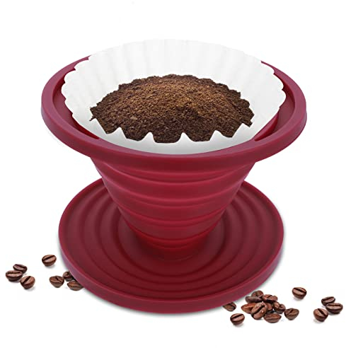 Prasacco Faltbarer Kaffee Tropfer, Silikon Kaffee Tropfer Tragbarer, Wiederverwendbarer Silikon Kegelfilterhalter Coffee Dripper Reisezubehör für Zuhause, Camping, Büro, Café, Reisen