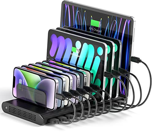 Unitek Estación de carga USB de 120 W con 10 puertos con tipo C y QC3.0, estación de carga múltiple para varios dispositivos con tecnología SmartIC, estación de carga múltiple para tablet y otros