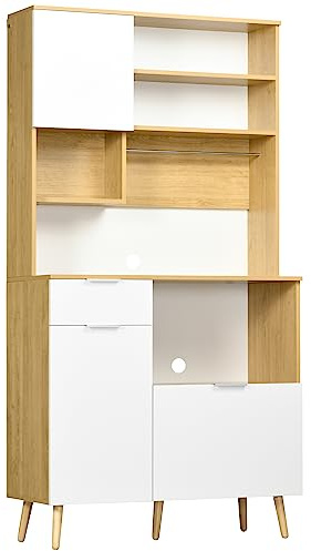 HOMCOM Dispensa da Cucina con Armadietti 93x40x180 cm Bianco e Color Legno