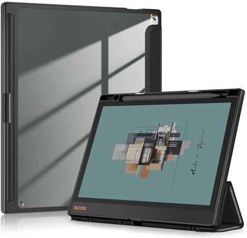 TOPCASE Case for BOOX Note Air 3 C and B/W E Ink Tablet 10.3 Inch ePaper 2023 with Pen Holder, Clear Transparent PC Back, TPU Shockproof Stand Protective Case with Car Wake/Sleep, Black