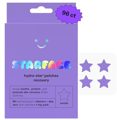 Starface Hydro-Star Recovery Big Pack, Hydrocolloid Patches with Aloe Vera and Vitamin A, Helps Soothe and Protect Skin After Picking (96 Count)