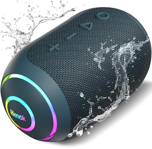 RIENOK S4 Altavoz Bluetooth Portátil Bluetooth 5.3 Potente Impermeable IPX7 Pequeño Inalámbrica Emparejamiento Estéreo Apoya Tarjeta SD Azul