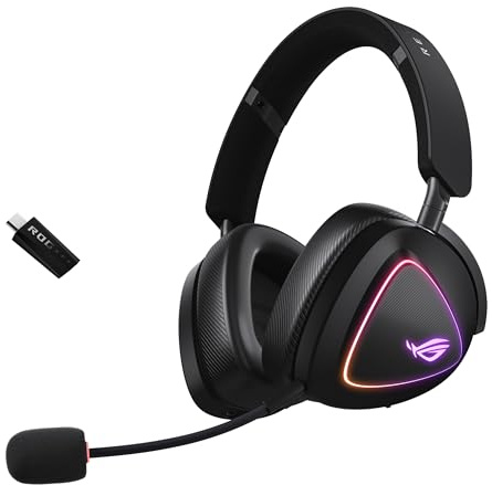 ASUS ROG Delta II Wireless Gaming Headset with Detachable Mic – Tri-Mode (BT, 2.4GHz, 3.5mm), 50mm Titanium-Plated Drivers, 110Hr Battery, Lightweight, for PC, PS5, PS4, Xbox, Switch, Mobile - Black