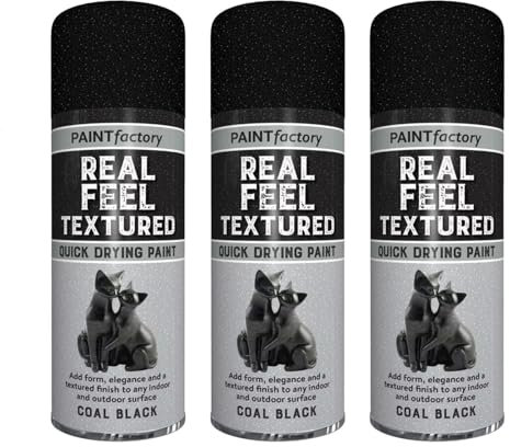 PNJB Real Feel Textured Quick Drying Spray, Paint Aerosol, Coal Black, Indoor &Outdoor, All-purpose Spray, Use on Metal, Plastic &Wood,400ml (3PCS)