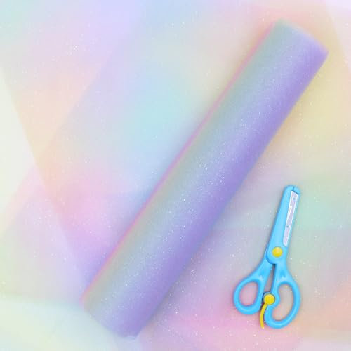 TAIXING Tischläufer Regenbogen Glitzer - 30cm x 9m Regenbogen Tüllstoff - Tüll Dekostoff Schultüte Stoff für Mädchen für Geburtstage, DIY Projekte und Schreibtisch