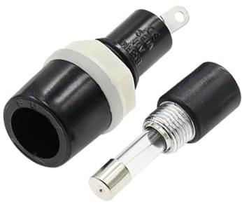 FENG GUO 5PCS 5 * 20mm Fuse Holder Rotating Nut Installation MF-528 5x20 Black Flat Tube Type Crosshead Screw Cap Fuse Holder 10A 250V(10A)