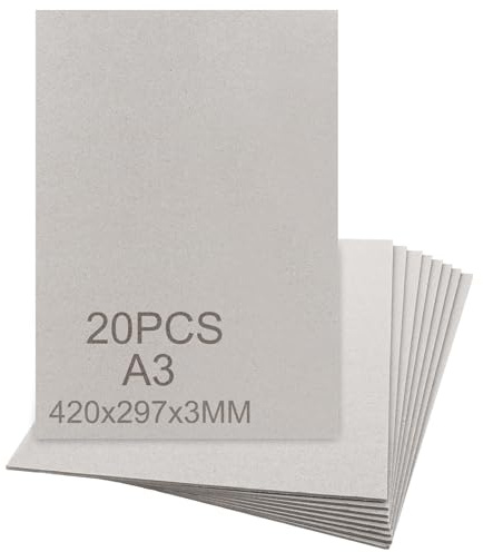 GBACHOOSE 20 Pièces Carton Gris A3 3mm, Carton de Reliure A3 29,7 x 42 cm, Panneau Rigide Gris pour Maquette, Scrapbooking, Couverture, Bricolage et Présentation