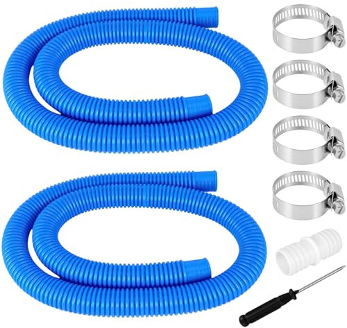 SUNJULY Manguera de Piscina 32 mm - 2 Unidades de 1,5 m con 4 Clips de Seguridad y Conector para Bomba