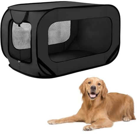 Dog Travel Crate Foldable Pop Up Dog Crate with Storage Bag 94 * 53 * 53cm Small Dogs Playing Tent Cage Travel Pet Kennel Portable Puppy Seat Kennel for Indoor Outdoor Small/Medium Dogs Cat (Black)