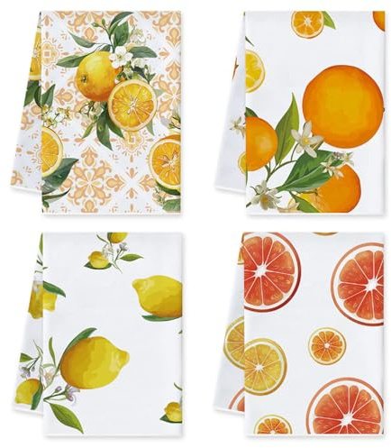 Vspek Limón Trapos Cocina, Paños Microfibra, 4 Piezas Paños de Cocina Decorativos, Blanco Toallas de Limpieza Multiuso, Graciosos para Mujer, Toallas para Decoración del Hogar, 45 × 66 CM