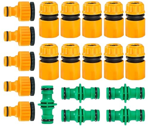 Kit de Conectores para Manguera de Jardín, 20 Piezas Conector Manguera, Adaptador Grifo Manguera, Accesorios Manguera Jardin Conexión rápida sin Fugas