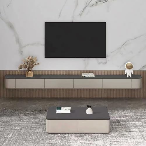Wall Mounted Floating TV Unit - Minimalist Media Console with Storage for 43-100 Inch TVs, Stylish TV Stand Cabinet with Door, 220CM Modern Design for Living Room