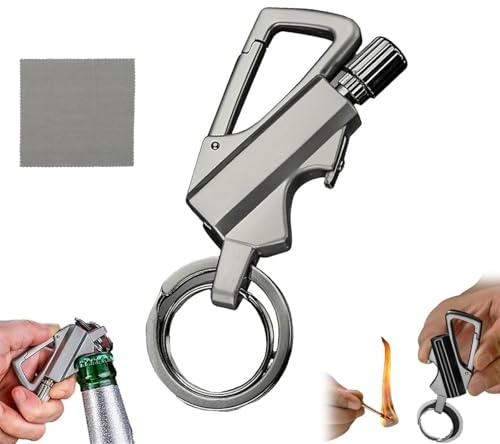 Permanent Match Infinity Lighter with Multitool Keychain, 3 in 1 Keychain Lighter, Waterproof Matches for Outdoor Survival, Men Gifts (Silver)