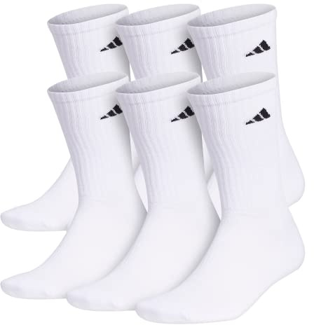 adidas Men's Athletic Cushioned 6-Pack Crew, Cushioned Crew Socks with Arch Compression for a Secure Fit