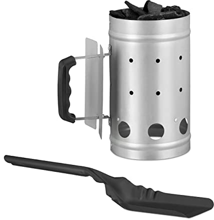 Relaxdays 2X Accessori da Grill, Ciminiera per Accensione, Paletta Raccogli Cenere, Cesto Accendi Carbonella Grill Barbecue