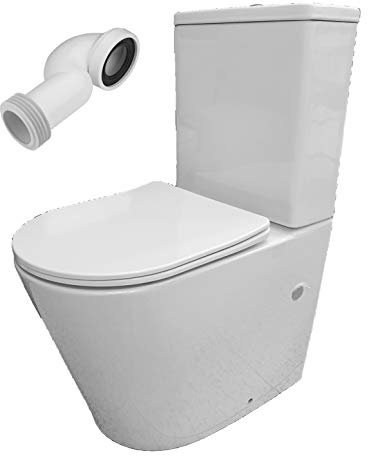 Bricodomo Inodoro Round compacto adosado a la pared con salida dual y sistema rimless, Blanco, Acrilonitrilo butadieno estireno (ABS)