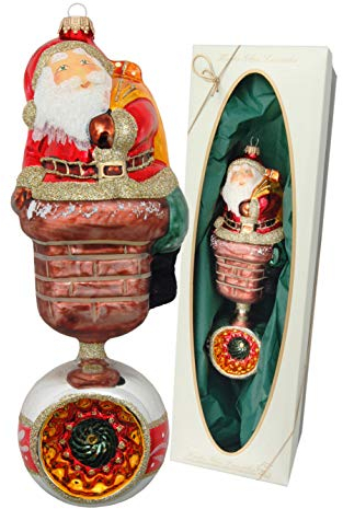 Krebs Glas Lauscha - Christbaumschmuck aus Glas - Doppelform Weihnachtsmann mit Reflex - 20 cm - Made in Germany