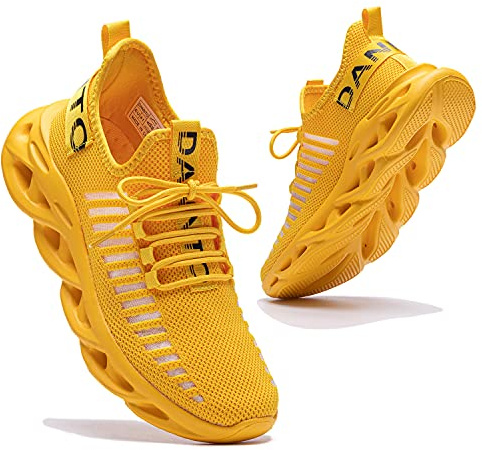 Dannto Chaussures de Sport Running Basket Homme Femme Chaussures de Course Fitness Tennis Gym Respirantes Sneakers Casual Multicolore Légères(Jaune,45)