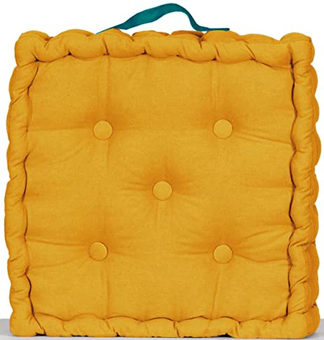 Atout Ciel - Cojín de Suelo, 40 x 40 cm, con asa de Contraste, Color Amarillo Mostaza, Cuadrado