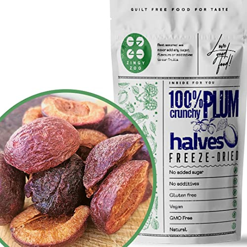 Prugne Liofilizzate | 100% Naturale Frutta Liofilizzata Prugne Secche Denocciolate Senza Zucchero Aggiunto | Freeze Dried Frutti Prugne Fresche | Frutti Rossi Disidratati | Dried Fruit Plum ZingyZoo
