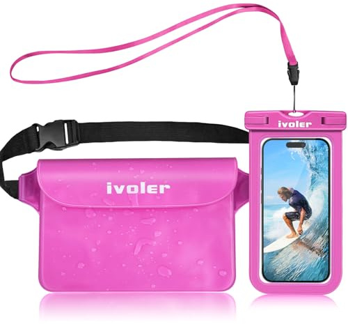 iVoler Kit Impermeabile Borsa Marsupio e Custodia Smartphone, Rosa Magenta | Kit Impermeabile IPX8 per Sport Acquatici Pesca Vela Sci Mare Escursione, Protezione per Cellulare Portafoglio Documenti