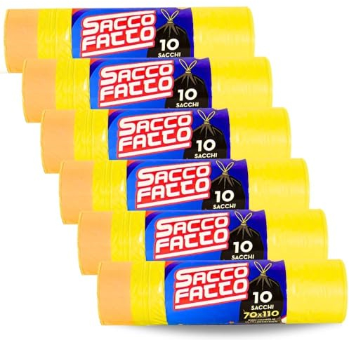 Effenne group - 60 Sacchi Gialli Spazzatura 70x110 Resistenti, Sacchi Spazzatura XXL per Raccolta Rifiuti, Buste Spazzatura, Sacchi Immondizia Extra Resistenti, Sacchetti Spazzatura (60)