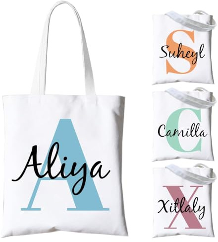 FROKIK Tote Bag de Lino Personalizable, Bolsa de Compras de Tela Personalizada con nombre y Texto, Reutilizable Para Comestibles, Regalo, Libros, Viaje, Unisex bebé
