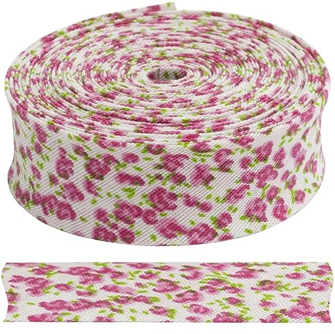 AERZETIX - C68036 - Cinta al sesgo decorativo 4.5 metros x 20mm motivo flores - en poliéster/algodón - color principal: rosa