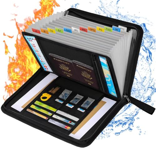 Fun storage - Borsa per documenti ignifuga, grande capacità, impermeabile, a prova di fuoco, per documenti importanti, cartelle di sicurezza resistenti al fuoco, passaporto, certificato, denaro e