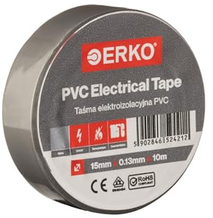 ERKO Nastro Isolante elettrico grigio 15 mm x 10 m PVC Per isolare Riparare e legare, nastro adesivo, Per tensioni fino a 6 kv, elettrici professionali, flessibile, autoestinguente